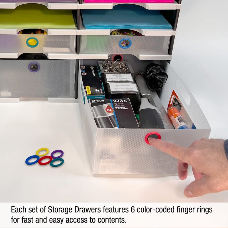 Ultimate Office TierDrop Storage Drawers Measure 9w x 12d x 4 3/4 Inches High for Desk Accessories and Supplies  Set of 3  Includes Color-Coded Finger Rings for Fast and Easy Access to Contents - Image 5